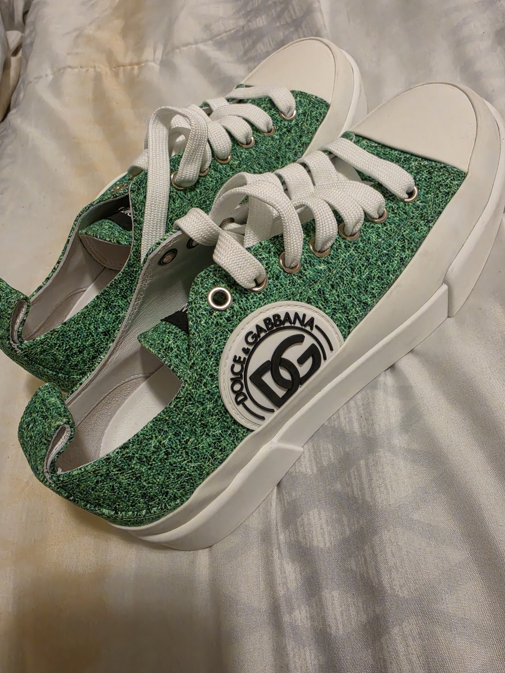 Dolce & Gabbana Green and White Platform Low-Top Sneakers
